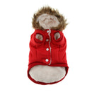 Autumn Winter Pet Dog Horn Buckle Hooded Pocket Thick Warm Coat Red