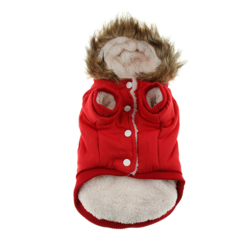 Autumn Winter Pet Dog Horn Buckle Hooded Pocket Thick Warm Coat Red