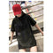 Fashion Women Bling Solid Short Sleeve Loose T-Shirts Long Tops (Black XL)