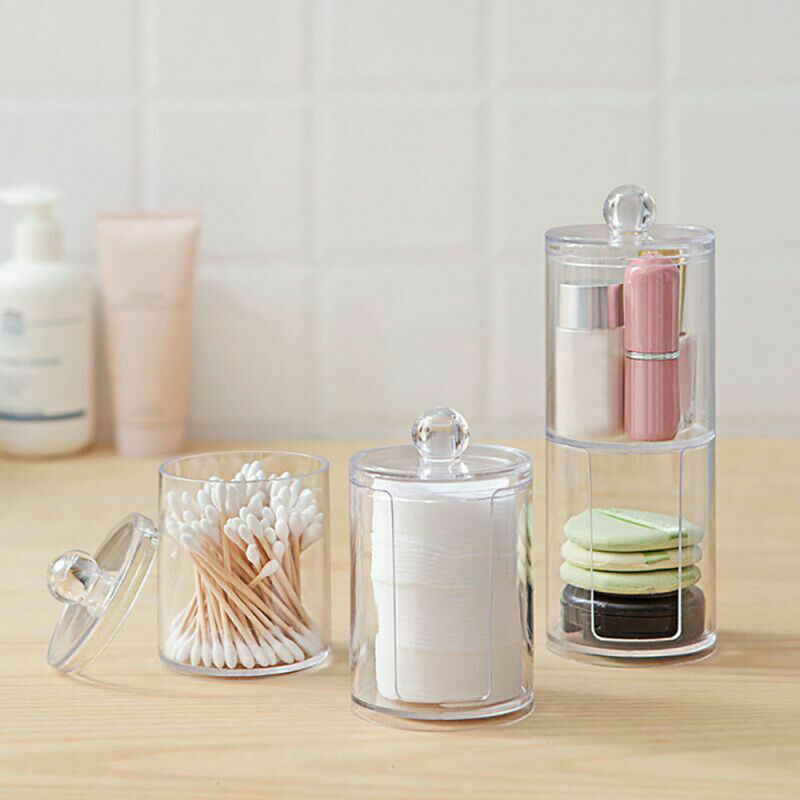 Acrylic Transparent Box Makeup Cotton Pad Round Container Storage Holder C FZB