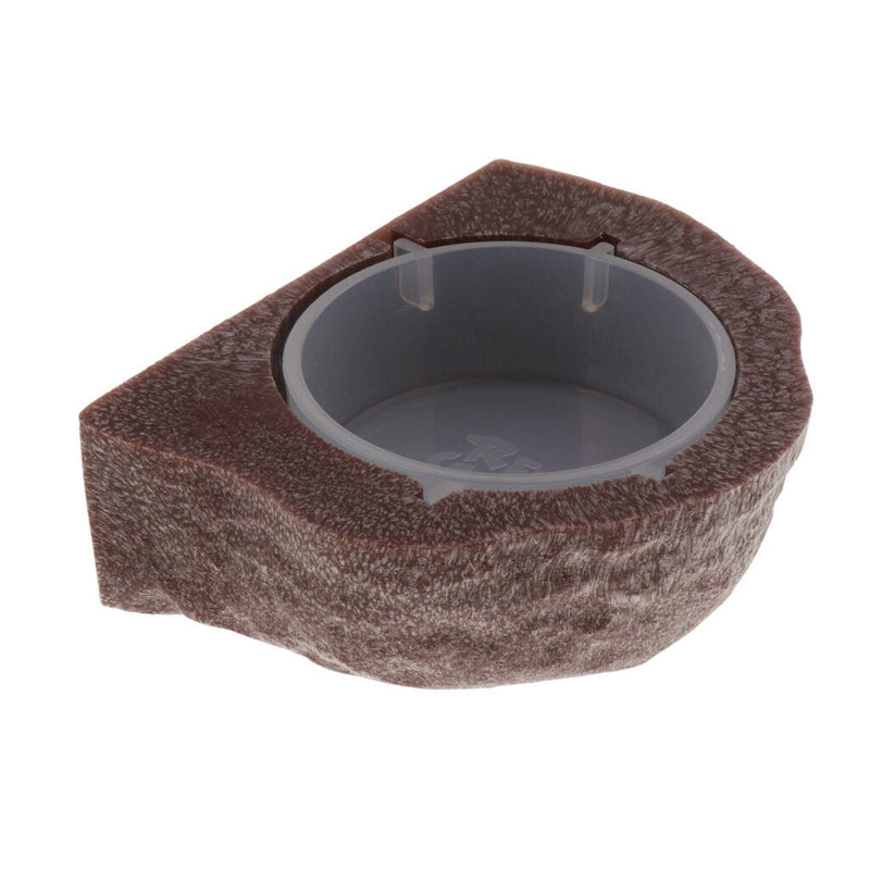 Reptile Feeder Food Holder Cup Gecko Natural Rock Look Ledge -Magnetic Brown