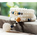 White Bodhi Seed Tibetan Buddhist Prayer Beads Carved Lotus Bracelet Jewelry