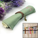 Light Green Wrap Roll Up Canvas Pen Pencil Case Makeup Bag Storage Pouch  XUV