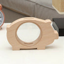 Wooden Piggy Bank Transparent Money Coins Storage Box Animal Shaped Glass P