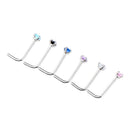 6 Pieces Stainless Steel L Shaped Nose Stud Rings Bar  20g