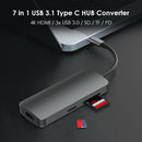 7 in 1 USB 3.1 Type C HUB Converter 4K HDMI 3x USB 3.0 SD TF 87W PD Adapter