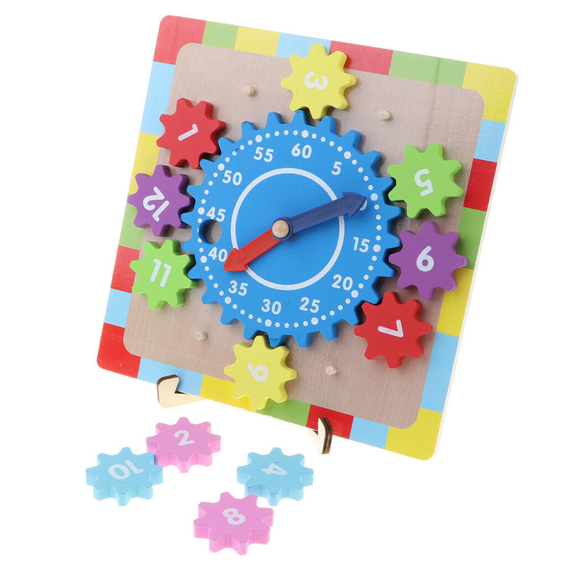 Wooden Shape Sorting Clock For Kids Educational Numbers & Gear Shapes Puzzle