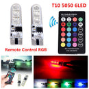 2x T10 6SMD 5050 RGB LED Car Wedge Side Light Reading Lamp Bulb & Remote Contrâ„–[