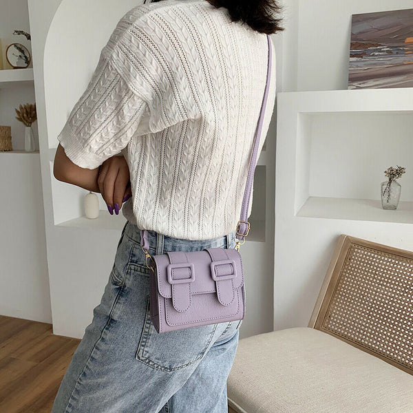 Hit Color Leather Crossbody Bags Women Small Shoulder Pouch (Light Purple)