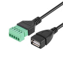 USB 2.0 Type A Female to 5P Screw w/30cm Shield Terminal Plug Adapter Cable