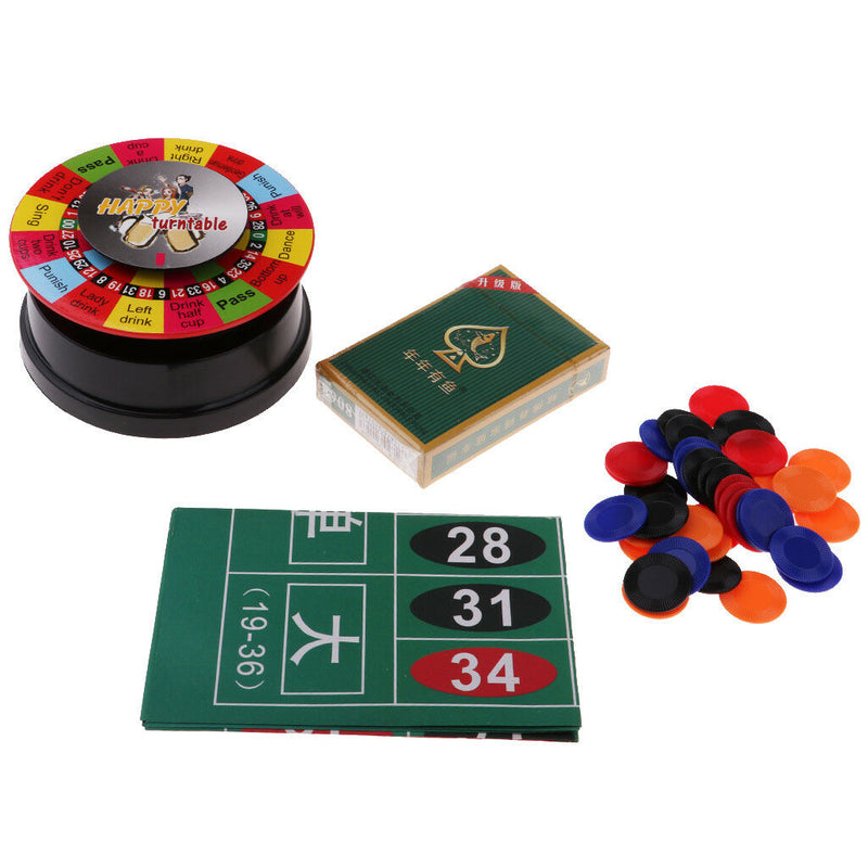 3 in 1 Powered Roulette Turntable Set Game Playing Cards Chips Drinking Game