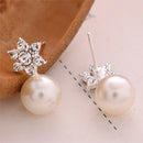 Snowflake Earrings Crystal Rhinestone Pearls Ear Stud Earring Women Jewelry M&O