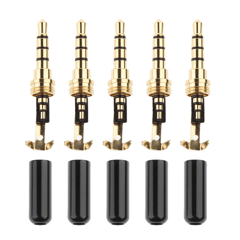 5x 3.5mm 1/8" 4 Pole TRRS Stereo Male Head Jack Plug Audio Connector Black