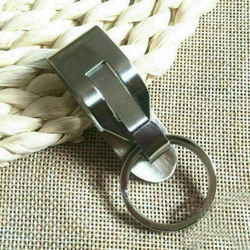 Stainless Steel Leather Detachable Keychain Belt Clip Key Ring Holder Gift V6N7