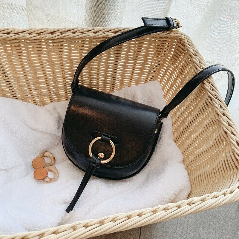 Women'S Semi-Circle Crossbody Bag Solid Color Pu Leather Handbag Ladies Mes K1S5