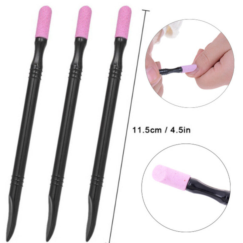 2*Double-end nail quartz cuticle remover pusher trimmer file manicure tools l Gw