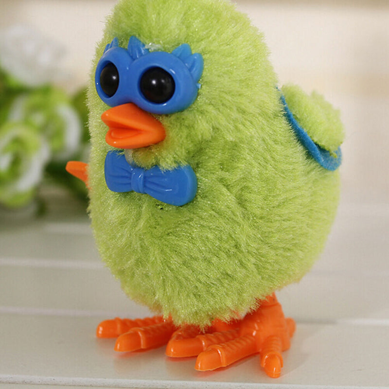 Wind-up Jumping Cartoon Chicken Baby Children Plush Fluffy Clockwork Toys SE