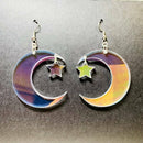 1 Pair New Iridescent Acrylic Crescent Moon Earrings Rainbow Statement Earring