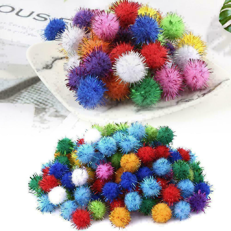 Lot 100 pcs Glitter Tinsel Pompom Balls Small Ball P5G pet Puppy Toys P8F7 B0M8