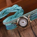 New Fashion Luxury Rhinestone Bracelet Watch Women Quartz Watch Skyblue A
