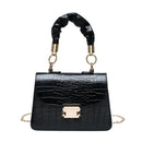 Alligator PU Shoulder Bag Women Pleated Totes Retro Chain Handbag (Black)