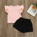 Summer Girl Clothes Set Short Fashion Pink Tops Plaid Short Pants Clothes S