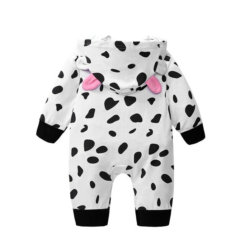 Autumn Winter New Newborn Cute Cow Print Jumpsuit Button Rompers Long SleeveM9Z2