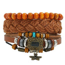 3pcs Retro DIY Weave Beads Rope Bracelet Ethnic Cowhide Bangle Jewelry Gift