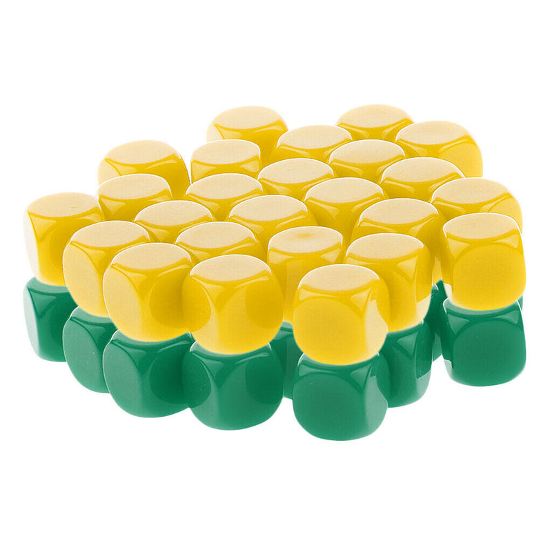 50 Pieces Opaque Blank Dice D6 for D&D RPG MTG Party Games Yellow + Green