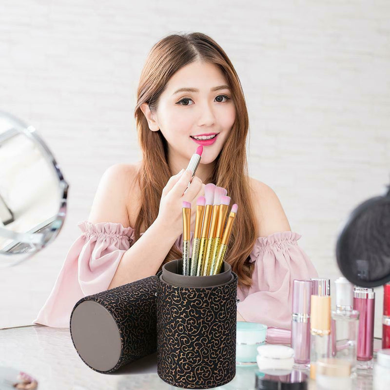 Elegant Leather Makeup Brush Holder Cosmetic Pens Storage Organizer (Black) A