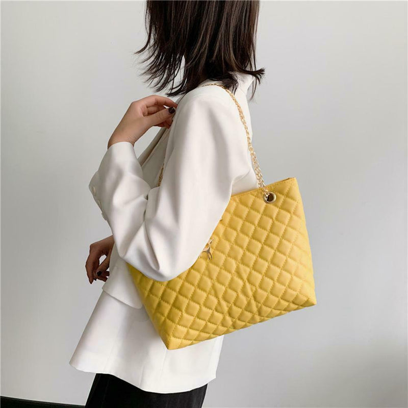 Fashion Leather Handbag Women Large Top-handle Bags Shopping Tote (Yellow)