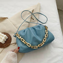 Women Pleated Shoulder Bag Chain Totes PU Cloud Messenger Handbag (Blue)