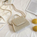 Retro Hit Color Shoulder Handbags Women Flap Woven Crossbody Bags (Beige)