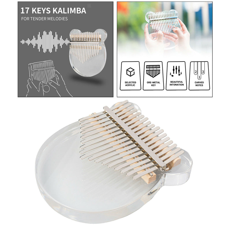 Transparent Kalimba Acrylic 17 Keys with Tuning Hammer and Case for Beginners