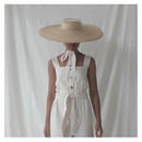 Wide Brim Boater Hat 15Cm Brim Straw Hat Flat Women Kentucky Derby Hat Whit