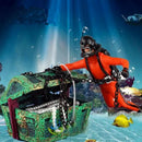 Frogman Diver Treasure Chest Shaped Action Air Ornament Fish Tank Aquarium HUI