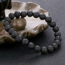 Retro Unisex Black Lava Volcanic Rock Natural Stone Beads Elastic Bracelets