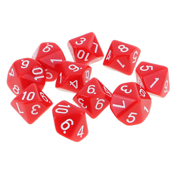 Pack of 20 Acrylic Ten Sided Digital Dices D10 Die Blue+Red for Party Casino Pub