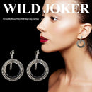 Rhinestone Round Dangle Ear Hoop Women Hollow Drop Earrings Jewelry (Black) A