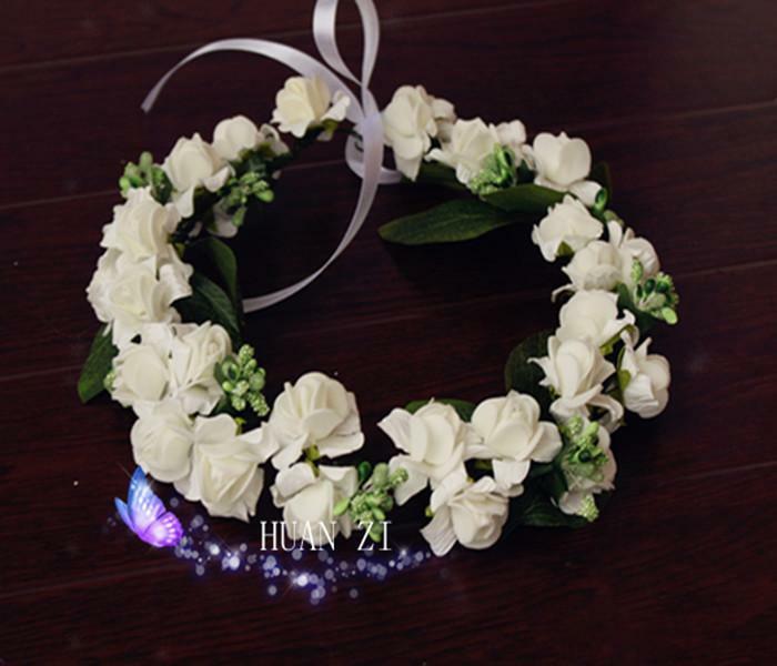 Korean Bridal Flowers Wedding Head Wreath Crown Floral Hair Headpiece White