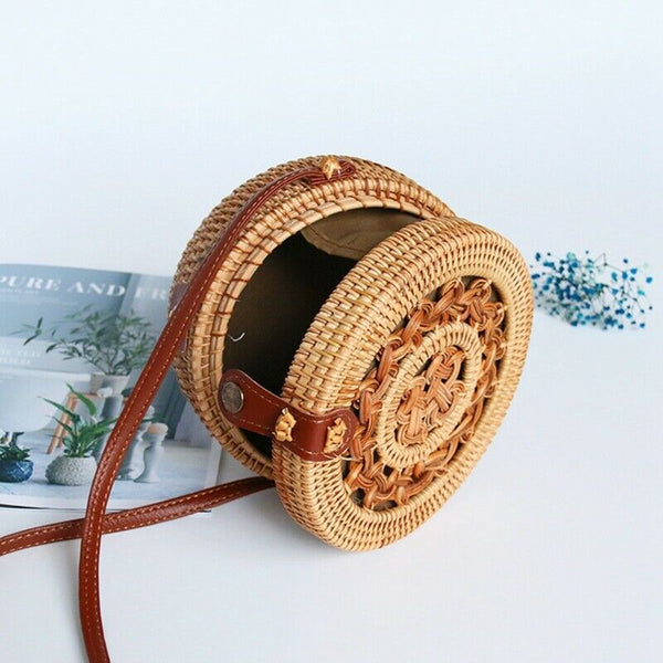 Round Straw Bag Ladies Handbags Bohemian Rattan Messenger Bag Hand-Woven Ro R1G4