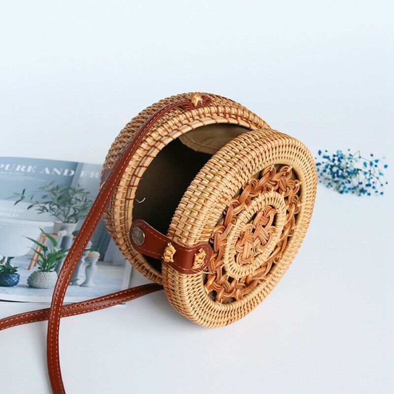 Round Straw Bag Ladies Handbags Bohemian Rattan Messenger Bag Hand-Woven Ro R1G4