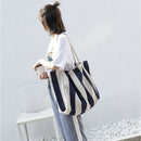Women'S Striped Canvas Handbag Summer Beach Classical Fabric Soft Large Han