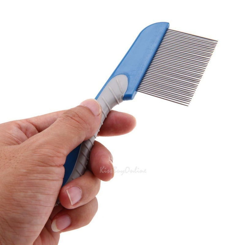 Dog Cat Pet Stainless Steel Rake Comb Hair Grooming Trimmer Cleaning Brush Blue