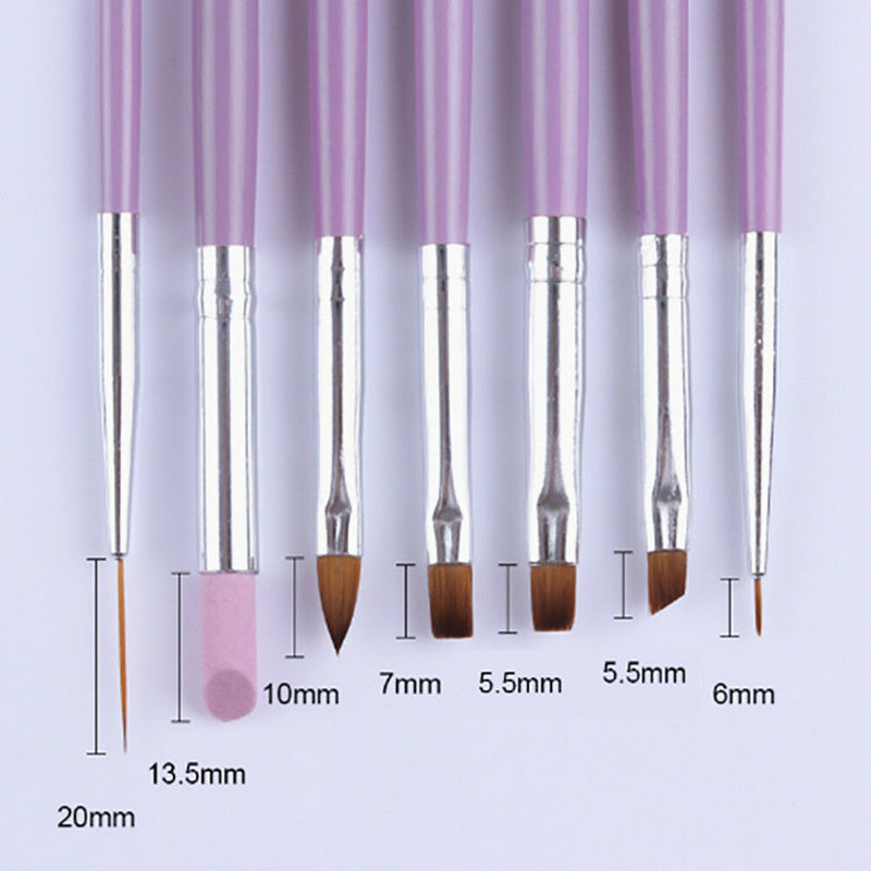 Pro 7x Nail Art UV Gel Painting Drawing Brushes Acrylic Flat Brush Set Kit Tool