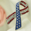 Diamante Rhinestone USA American Flag Ribbon Brooches Pins Patriotic Jewelry