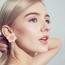 Pink Flower Dangles Earrings Korean Elegant Long Ear Drop for Girl Jewelry Women