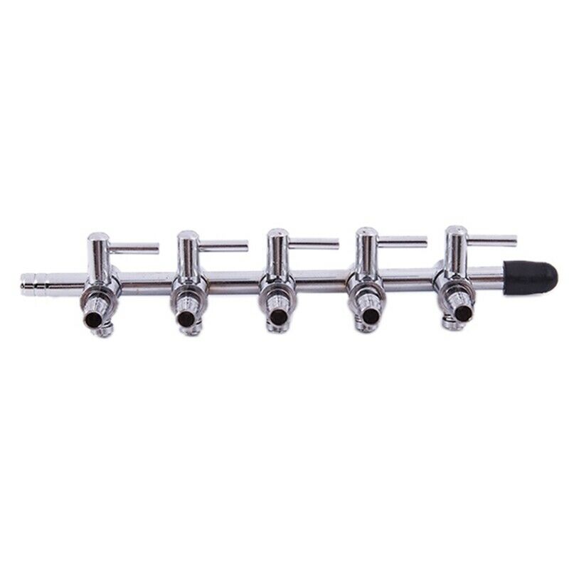 5-Way Outlet Metal Aquarium Air Valve Distributor Splitter with 5mm Tube