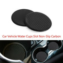 2Pc Black Car Vehicle Water Cups Slot Non-Slip Carbon Fiber Look Mat Accessories