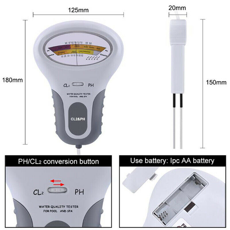 Water Quality Chlorine PH/CL2 Tester Level Meters For Swimming Pool Spa Hot  Bj